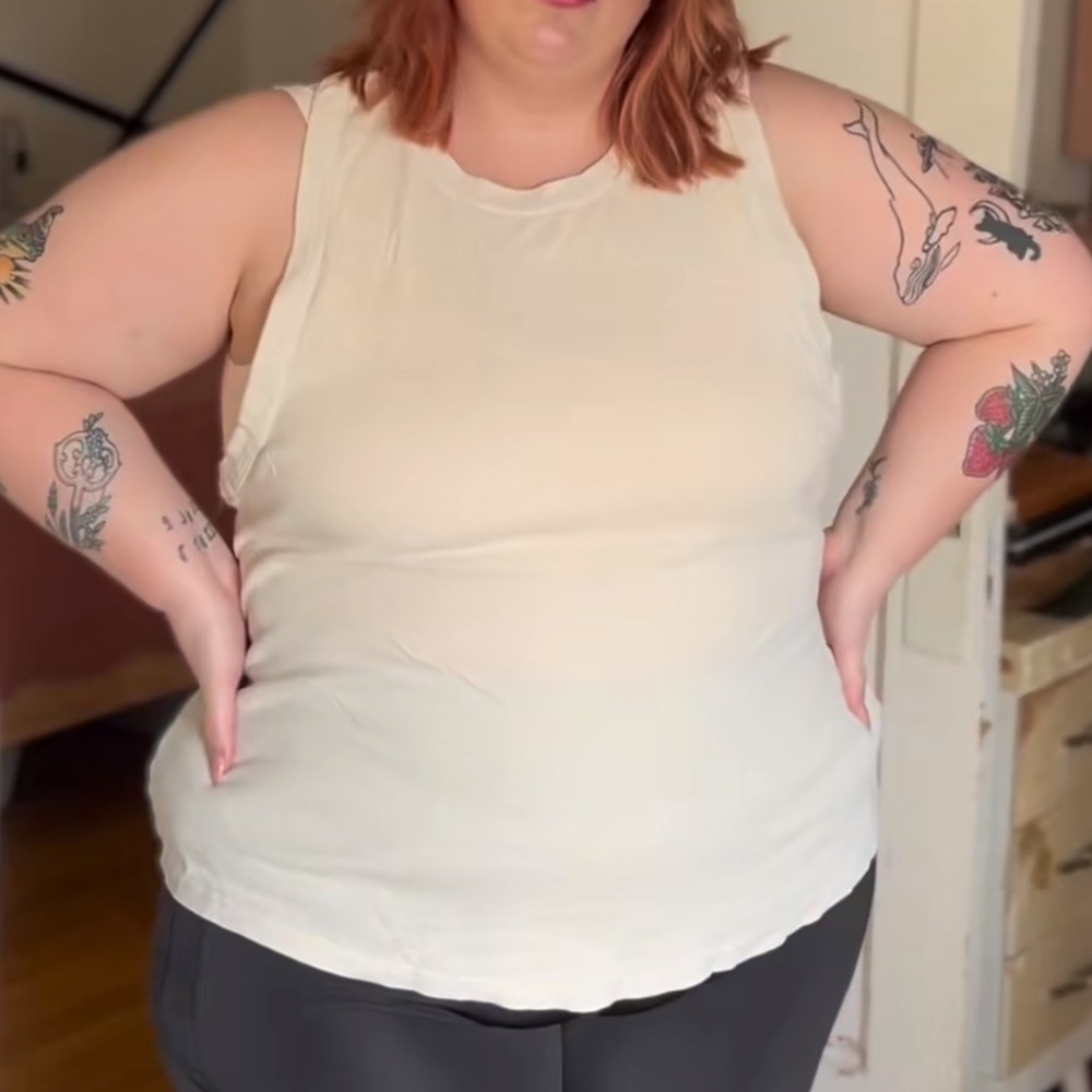 Fabletics cream knit racer back tank as seen on tik tok